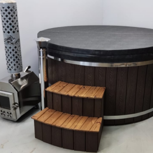 Hot tub with outside firewood stove